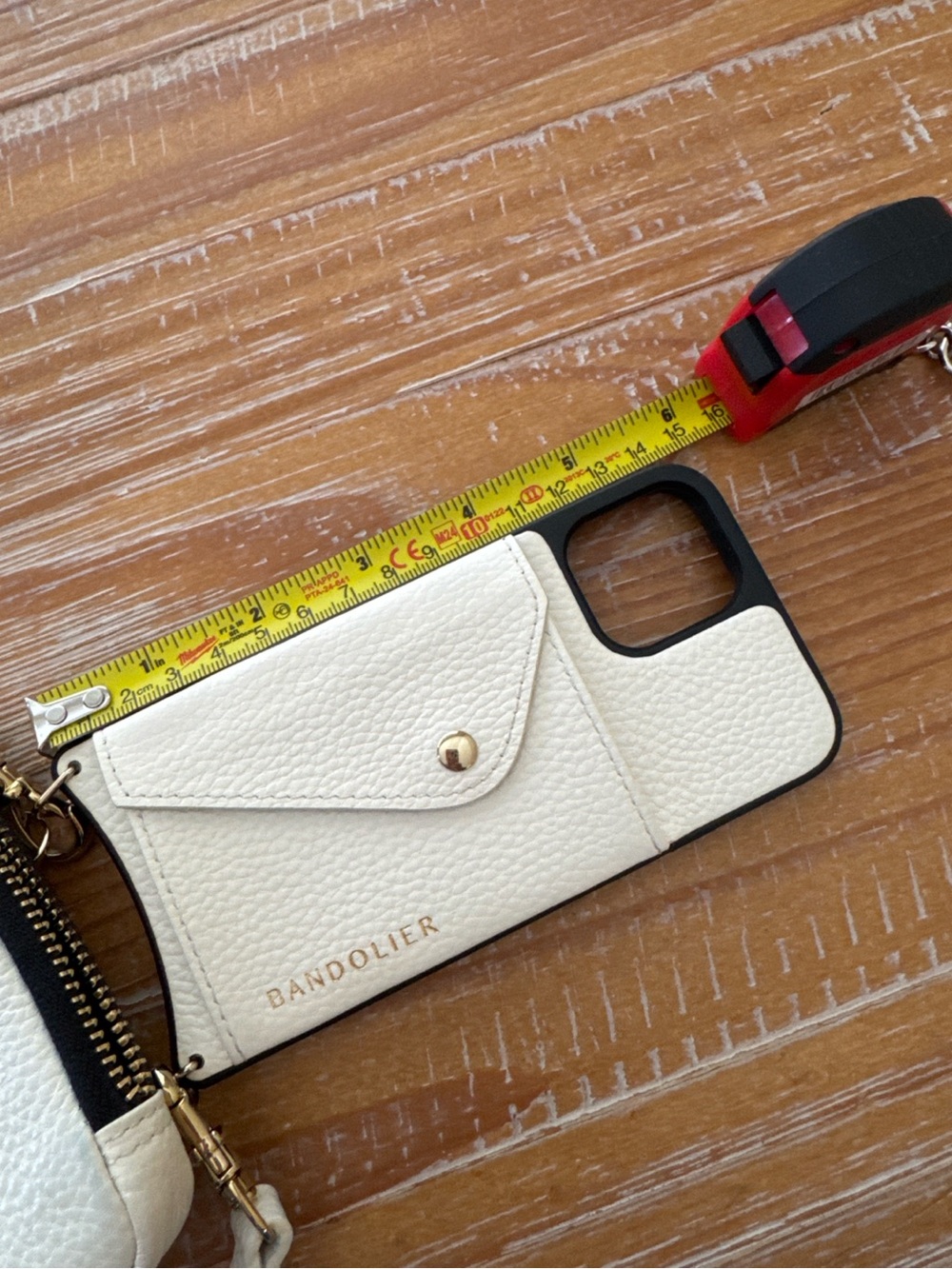 Bandolier Cream Textured Leather Wallet Phone Case with Snap Pocket - Picture 2 of 7
